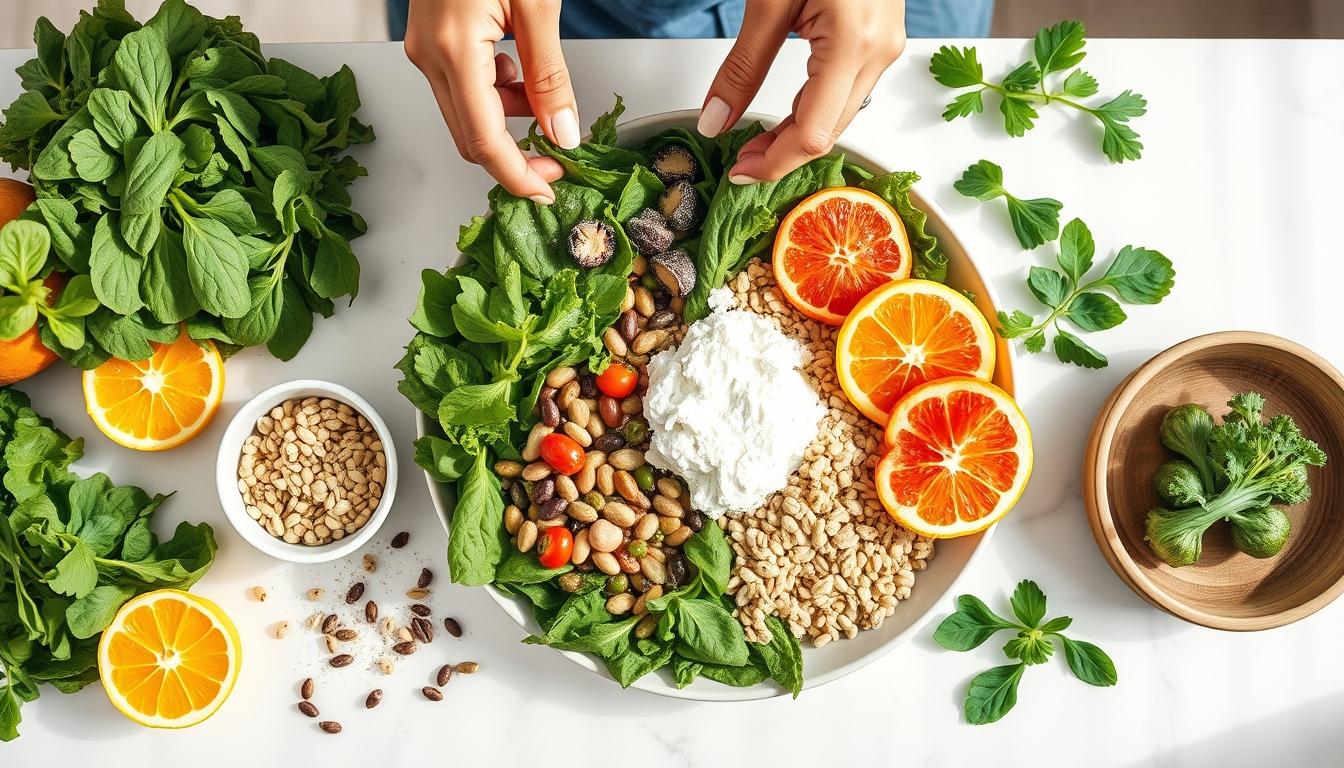 Measured baking ingredients prepared on a counter